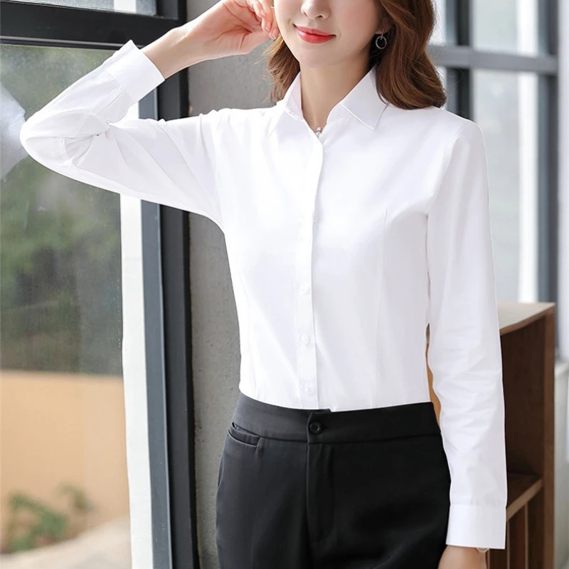 BAJU KEMEJA WANITA POLOS CASUAL PUTIH LENGAN PANJANG BASIC