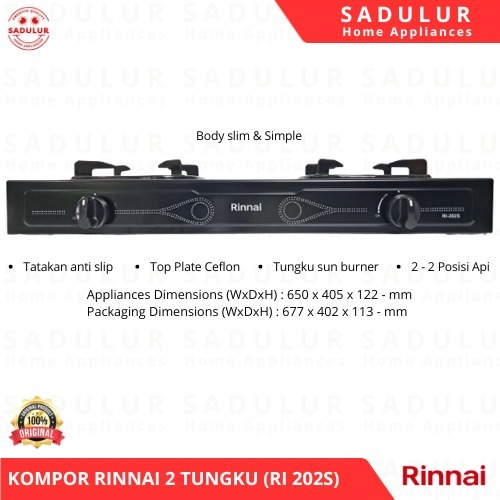 Rinnai RI-202S Kompor Gas 2 Tungku Rinnai RI 202 S