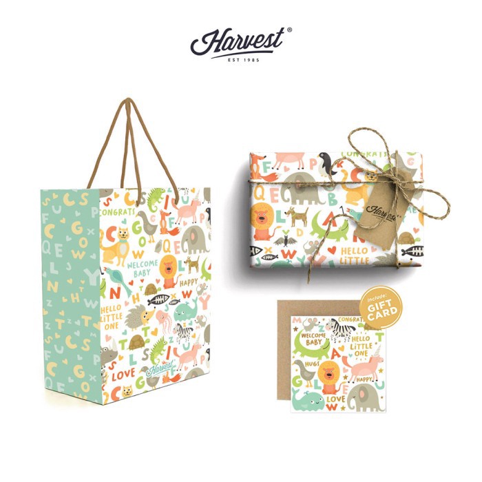 

NEW VARIAN Paket Paper Bag Kertas Kado Kartu Baby Harvest Wrap Kit Baby Zoo