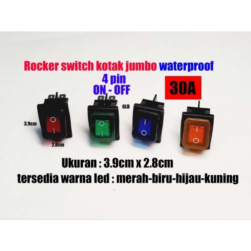 Saklar 4 Kaki On Off 30A Waterproof / Switch 4 Pin 30A Besar Anti Air