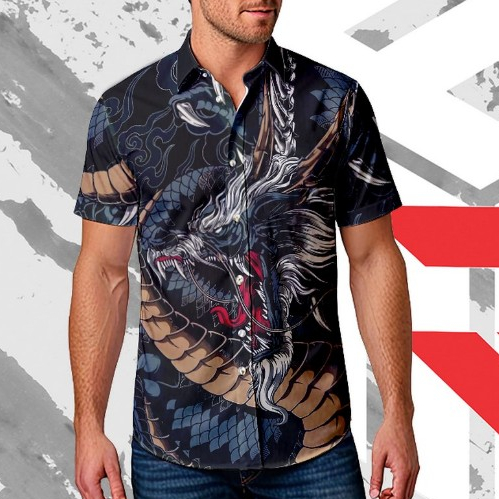 KEMEJA PRIA MOTIF NAGA FULLPRINTING KEREN TERABRU KEKINIAN / KEMEJA SURFING / KEMEJA CASUAL ART3