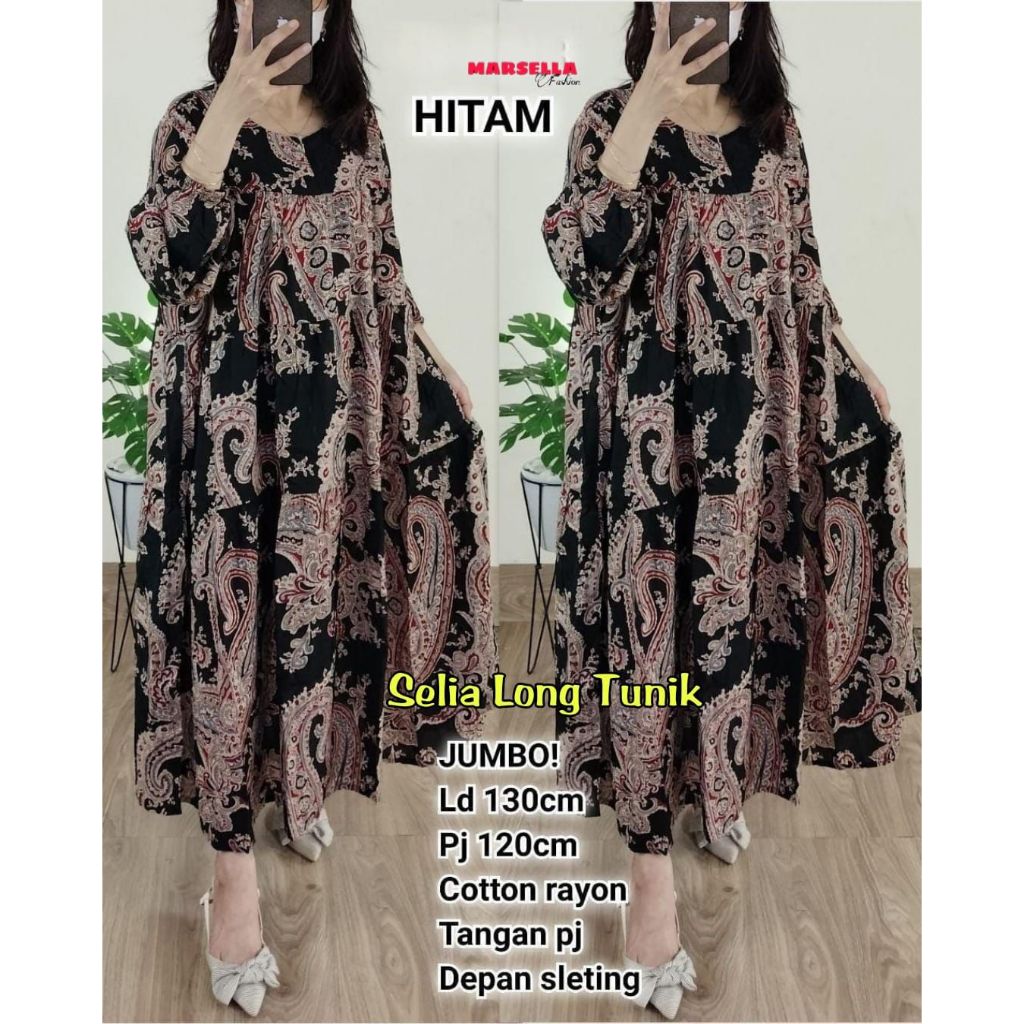 TUNIK WANITA KATUN RAYON JUMBO LD 130 MOTIF TERBARU PAKAIAN WANITA BAJU ATASAN OVERSIZE LENGAN PANJA
