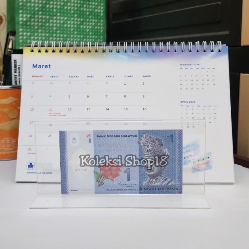 Koleksi Bingkai Akrilik Hiasan Pajangan Uang Malaysia 1 One Ringgit Polymer