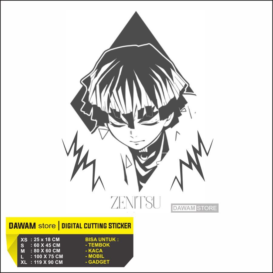 Stiker Dinding Anime Kimetsu no Yaiba Zenitsu Ligther  Wall Sticker Dinding Kaca Kartun Jepang
