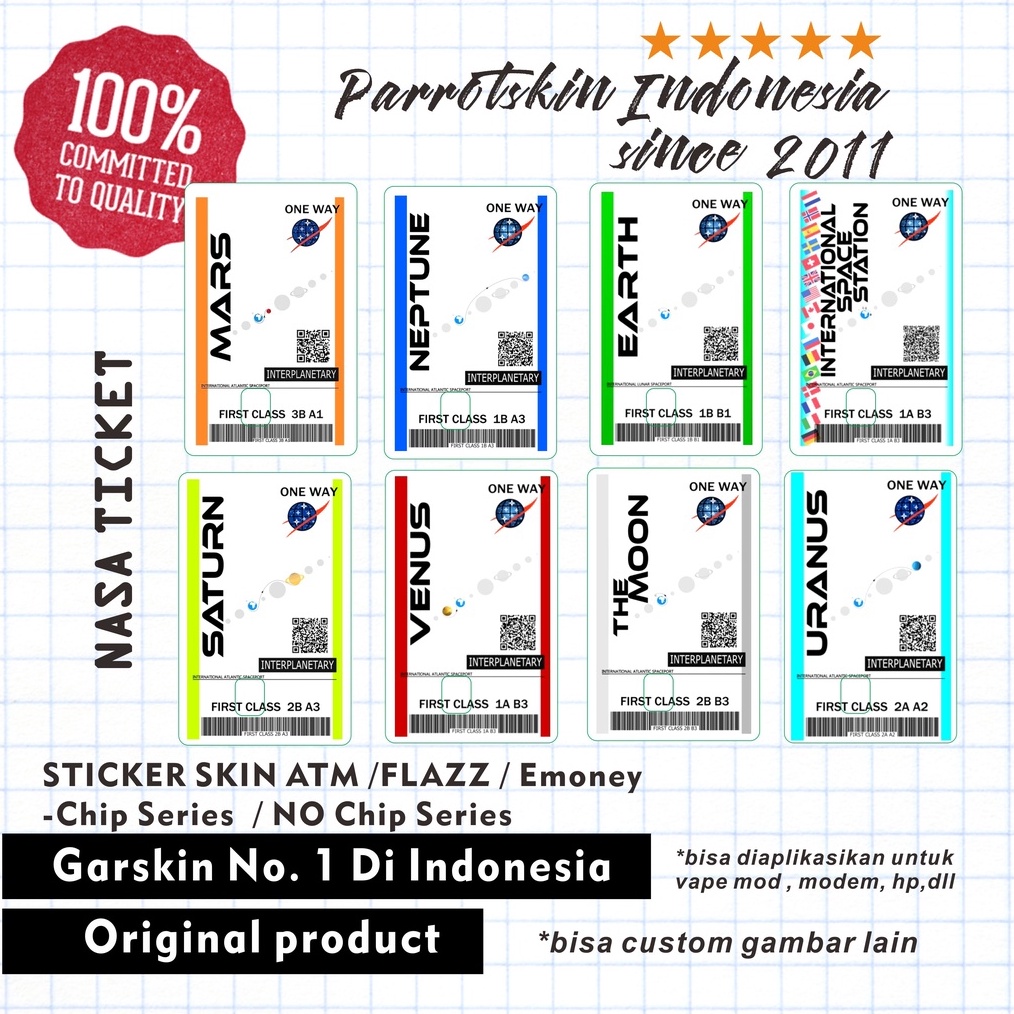 

PAKET INSTAN Emoney Flazz Tapcash ATM Debit Credit custom Sticker Skin Card Vinyl NASA Ticket