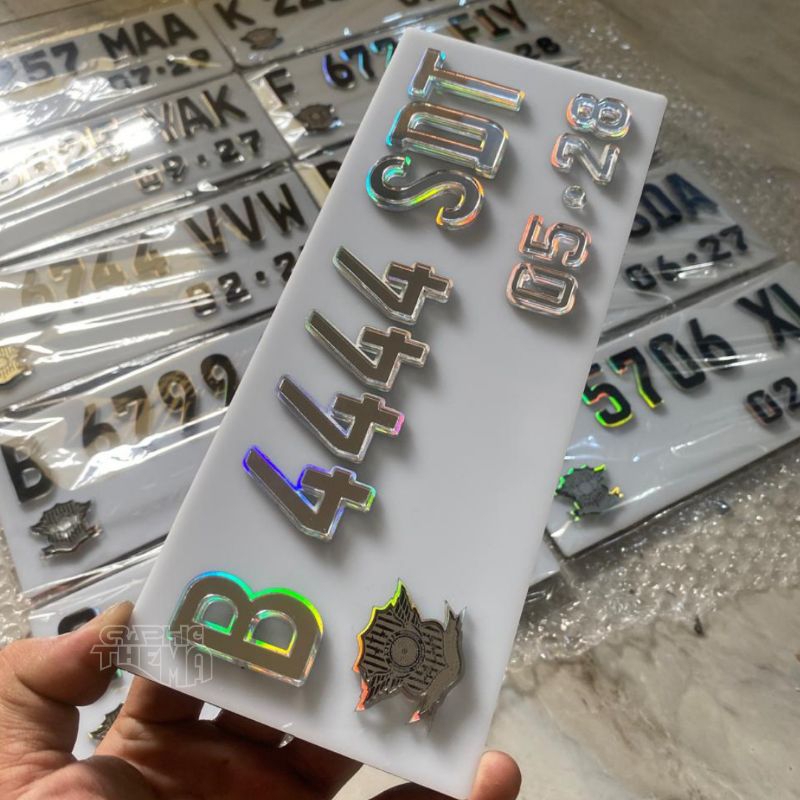 Variasi Plat Motor 3D Acrilik Crom Hologram Acrilik mirror silver
