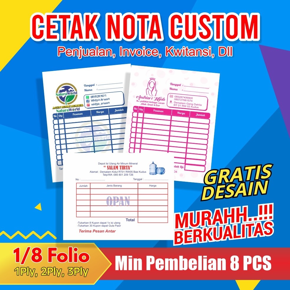 

Nota custom warna 1/8 folio isi 50lbr