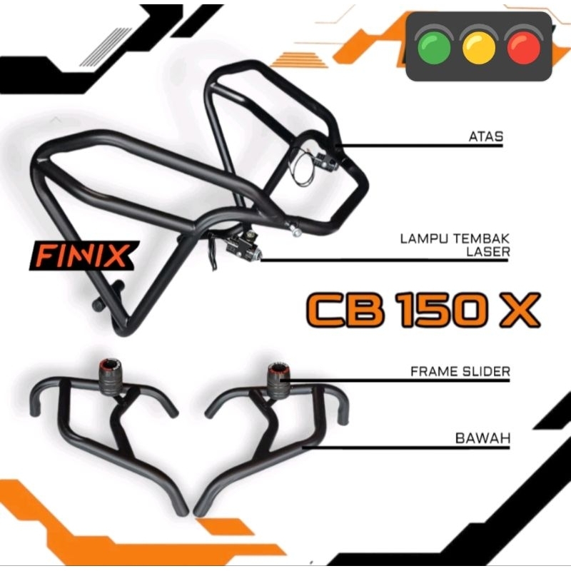 Tubular crashbar Honda CB 150X fullset bonus lampu plus jalu slider