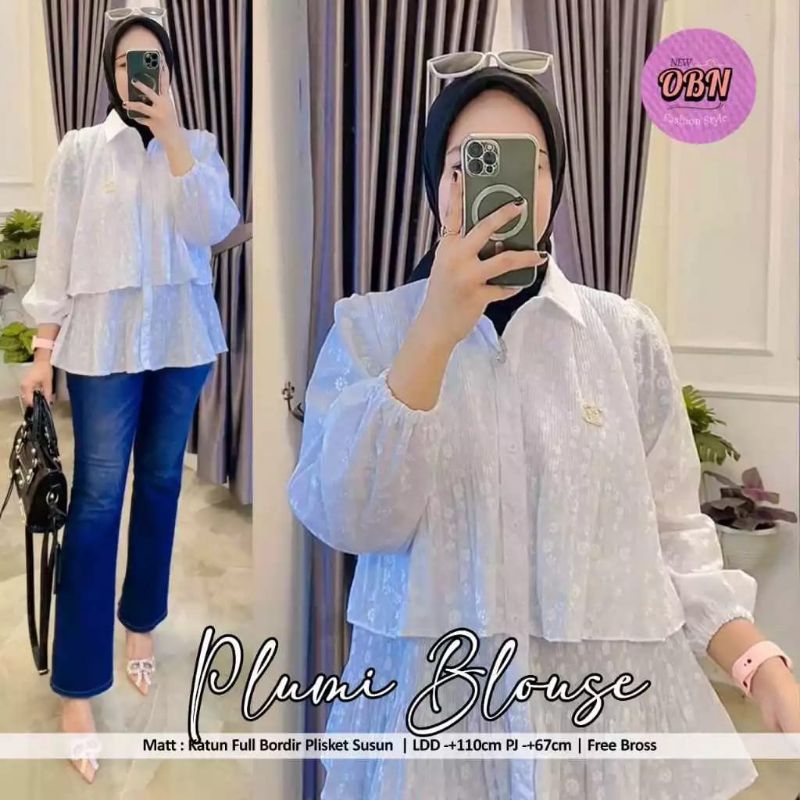 KEMEJA BLOUSE WANITA BAHAN KATUN FULL BORDIR SERIAN PUTIH