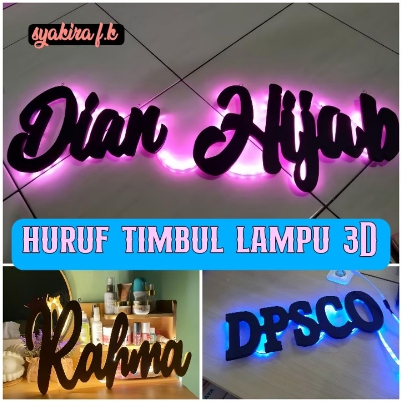 Huruf Kayu custom 3D pakai lampu /Dekorasi Dinding Waldekor