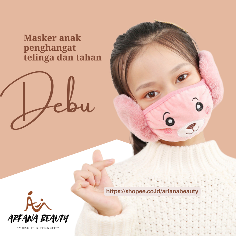 Masker Anak Lucu Karakter Penutup Mulut Telinga Penghangat Makser Maskee Anti Debu Anak 3D Kain Halu