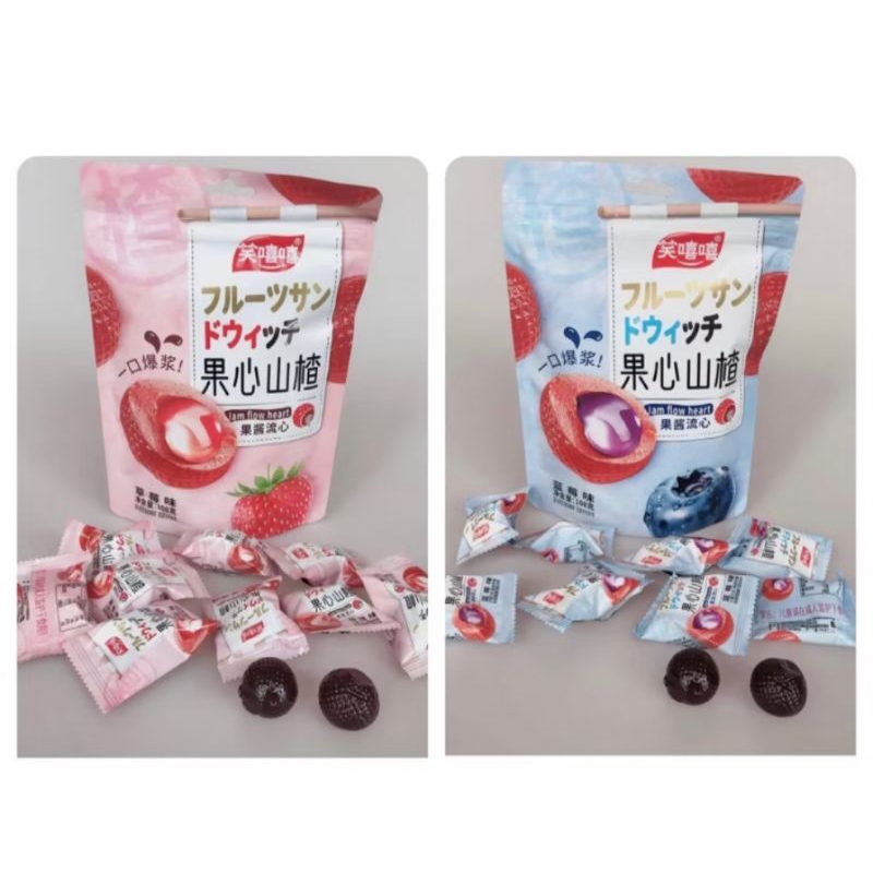 

Permen sanca isi blueberry dan stoberi kemasan pack/jam flow heart