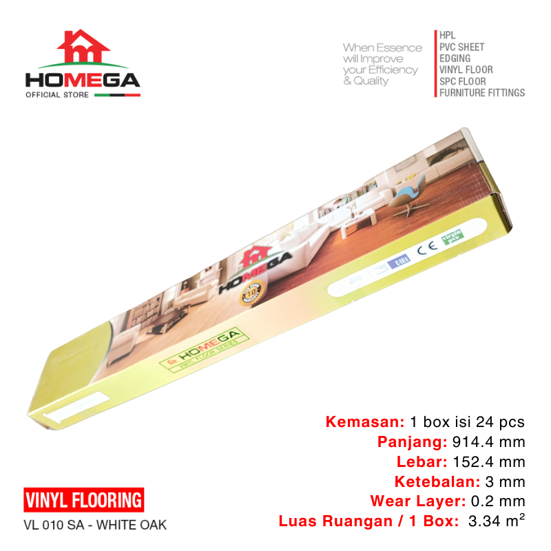 HOMEGA VINYL Flooring - Lantai Kayu Parket Parkit Parquet Stiker - Tekstur Wood White Oak - 1 Box = 