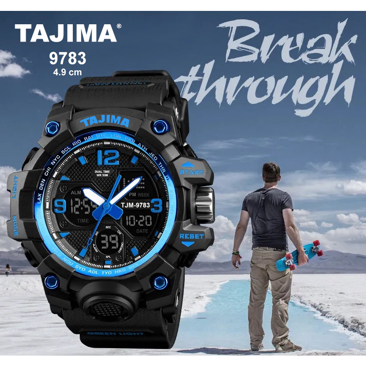 Jam Tangan Analog Digital Pria Tajima 9783 Sport Original Water resist 5 atm Garansi + Free BOX