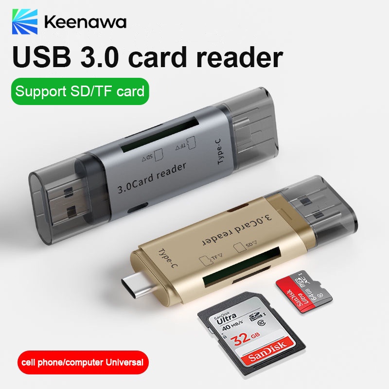 Kennawa 4 in 1 Card Reader High-Speed Smart 3.0 Metal Type C / Micro USB / SD Card / TF Memory Card 
