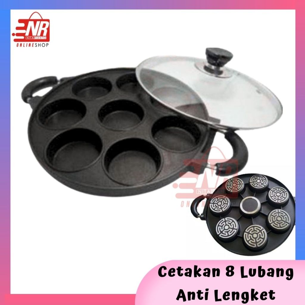 Cetakan kue 8 lubang / Cetakan Teflon Anti Lengket / Cetakan martabak mini / Pan Cetakan / Cetakan T