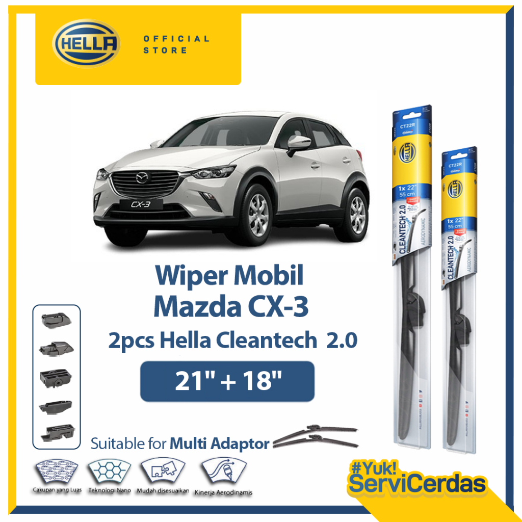 Wiper Mobil Mazda CX-3 21” + 18” (2pcs) - HELLA Cleantech 2.0