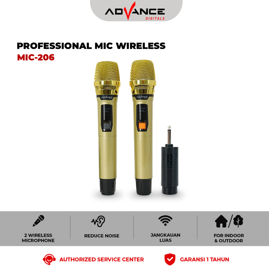 Advance Mic Wireless MIC206 /MIC-206 Digital Mic Wireless Microphone Metalic bisa di charger