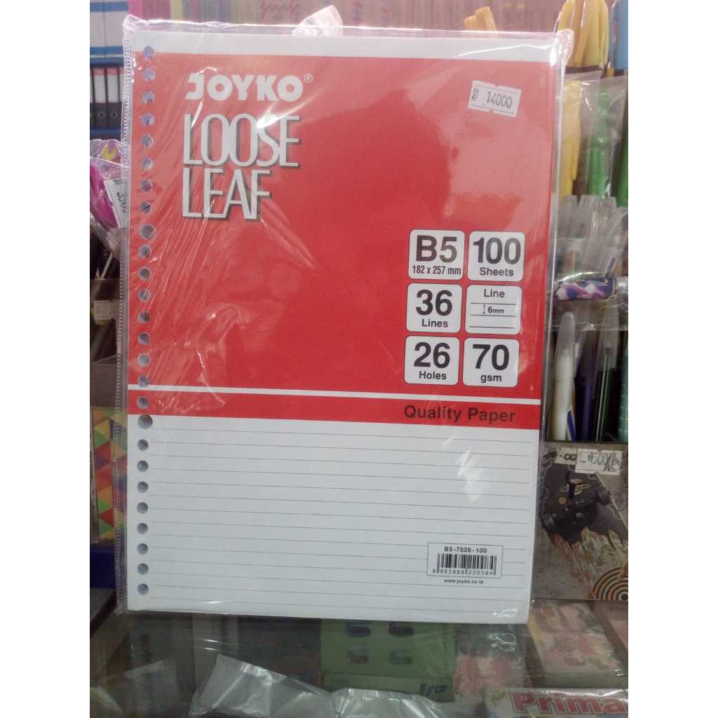 

kertas binder loose leaf ukuran B5 bergaris merk Joyko 1 pack isi 100 lembar