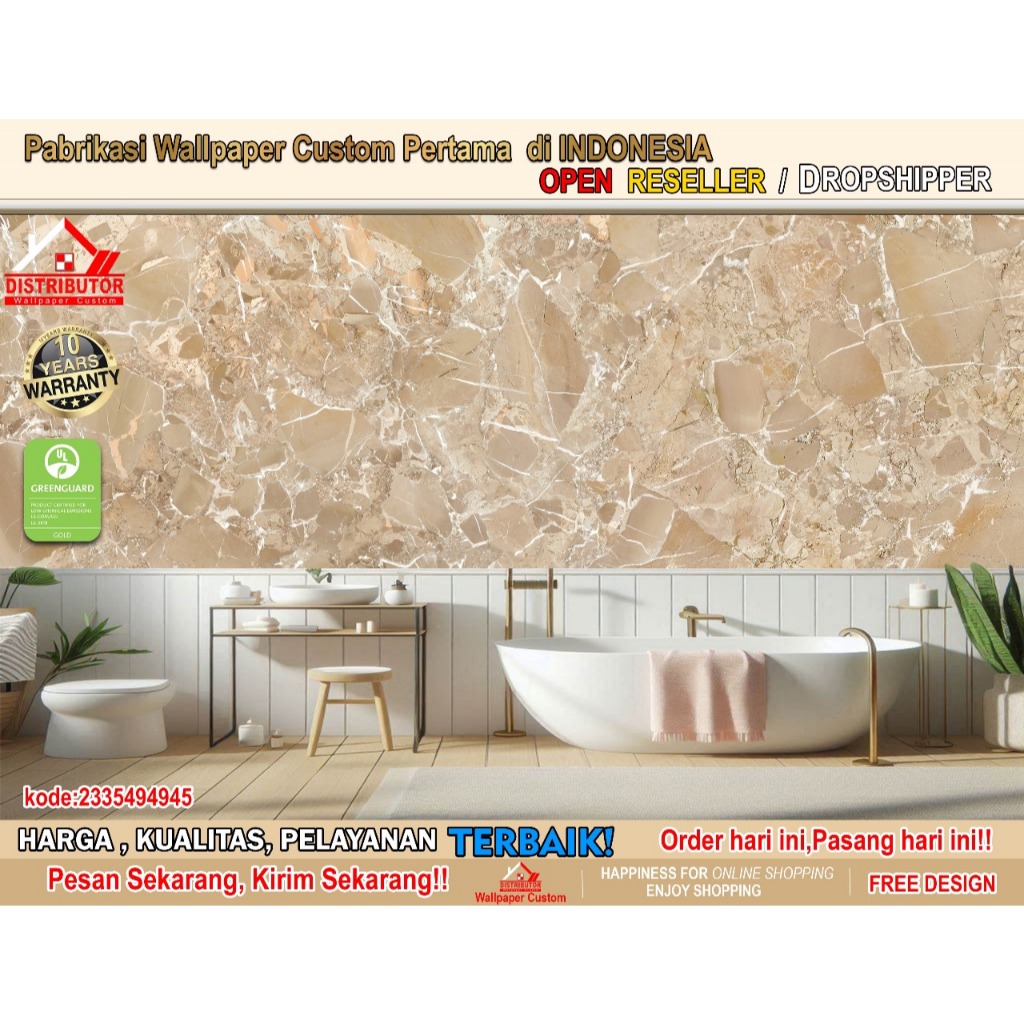 Wallpaper Custom 3D Tema Marmer | Wallpaper Kamar Mandi | Wallpaper Marmer | Wallsticker | Wallpaper