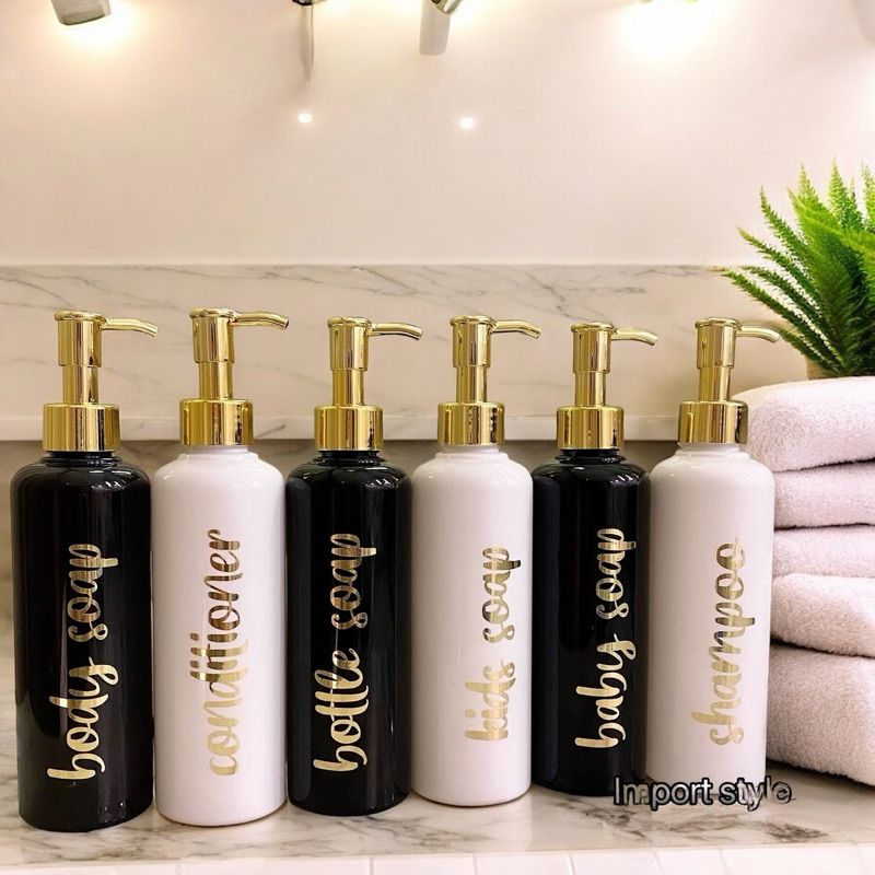 botol PUTIH 250ml glossy GOLD KECIL . bottle aesthetic organizer tempat sabun cair pump estetik