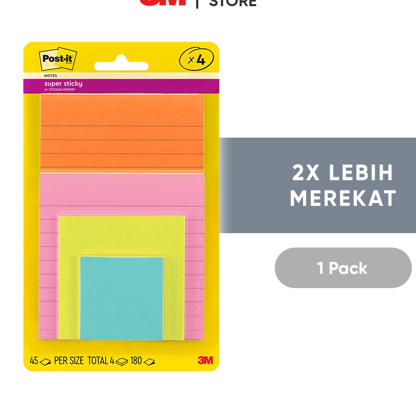 

FG2 3M Postit Sticky Notes Multipack 4622SSMIA 2x Lebih merekat 1 pak 4 pad 76x76 mm Untuk penanda dan pengingat