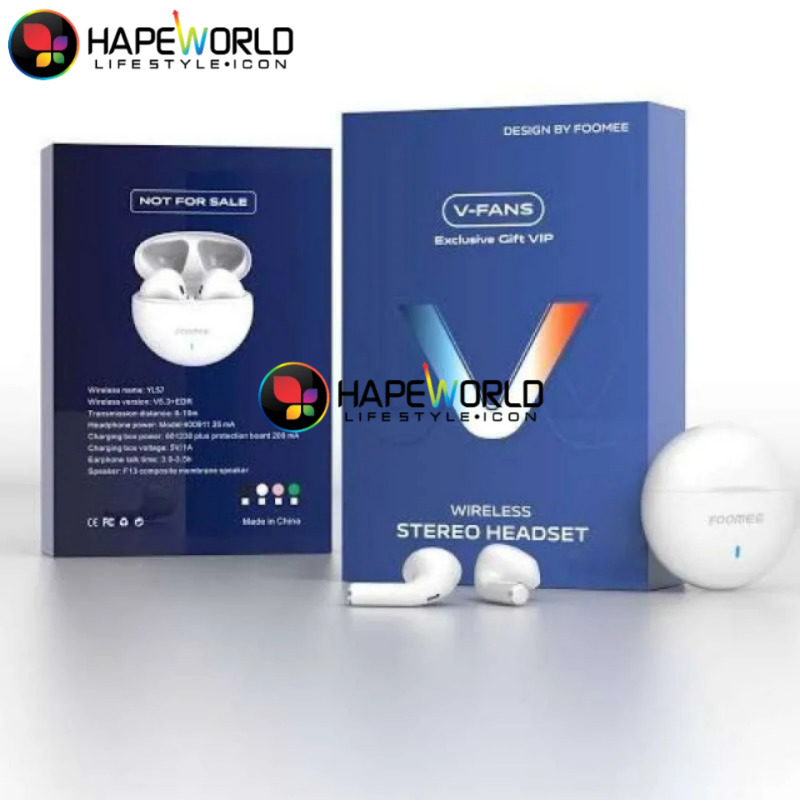 HEADSET BLUETOOTH FOOME TWS V-FANS WIRELESS STEREO EARPHONE