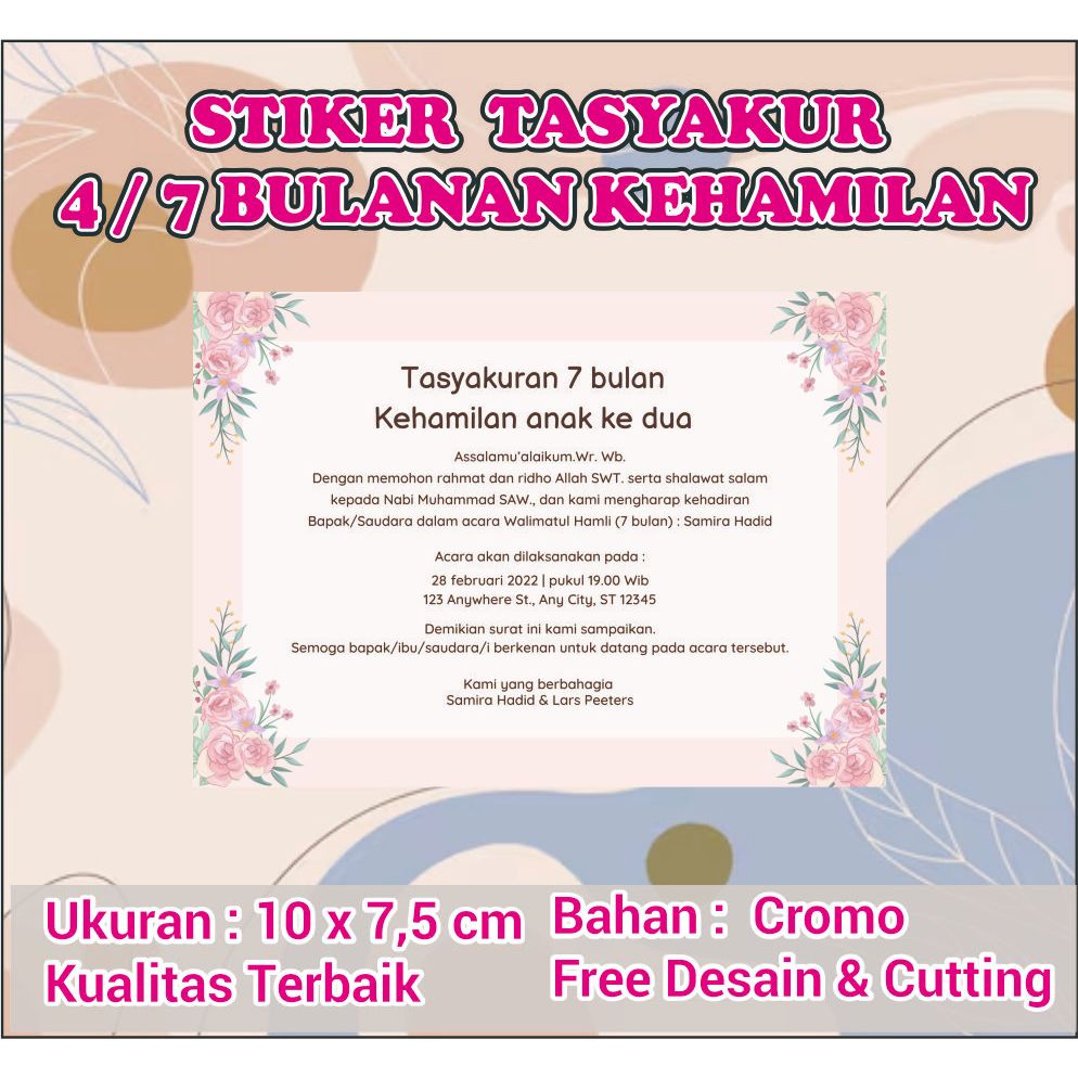 Cetak Stiker Tasyakuran 4 Bulanan, Tasyakuran 7 Bulanan Kehamilan, Tasyakuran Kehamilan