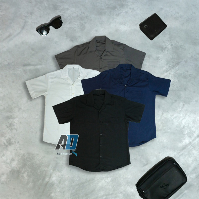 Kemeja Hawai Polos Pria Kemeja V neck pria retro kemeja pantai pria