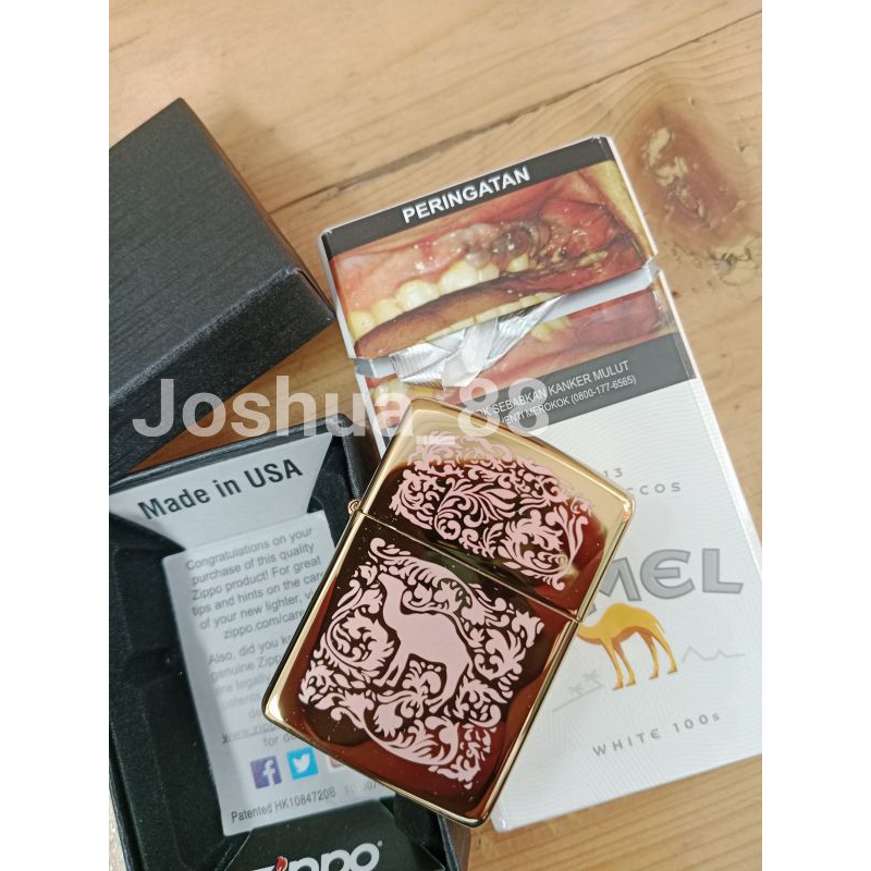 Zippo Custom Ukir CAMEL Batik Gold Bisa Ukir Nama Sendiri