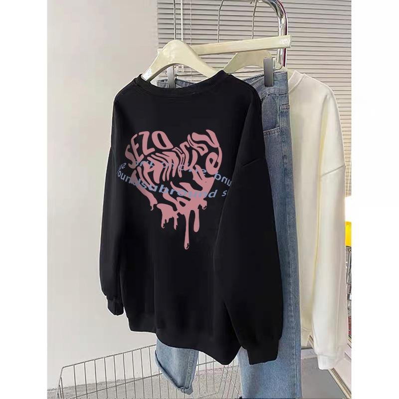 BIG SIZE Sweater Oversize Pink Love | Sweater Hitam Panjang Wanita Korean/Sweater Korean Style Sweat
