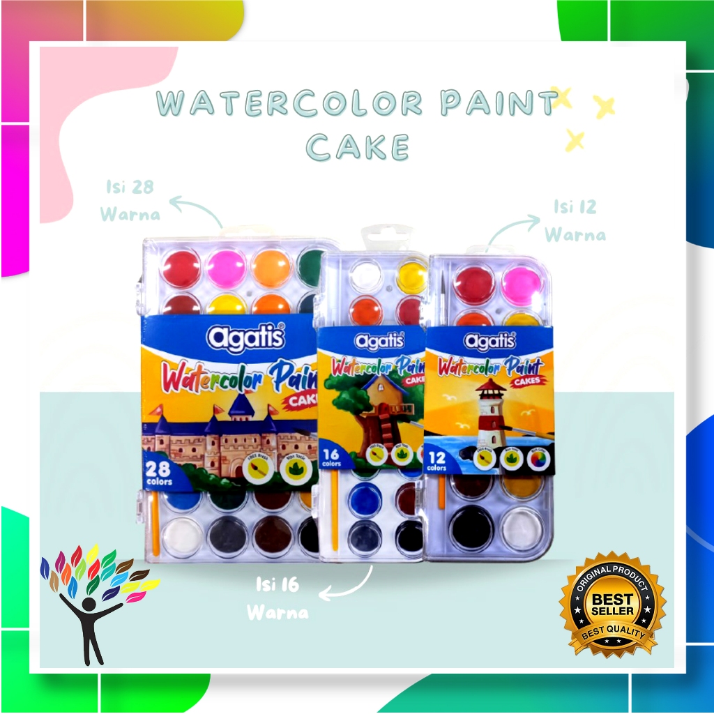 

Watercolor Paint Cake / Cat Air 12 Warna - Agatis