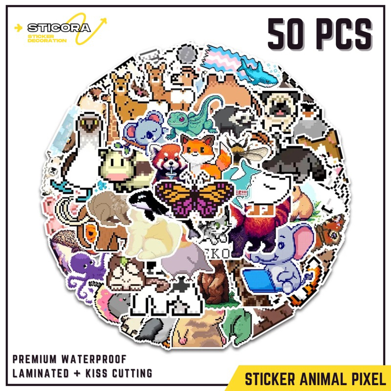 

[50 Pcs] Stiker Pack Animal Pixel Aesthetic Vinyl Waterproof Laminated Dekorasi Laptop Handphone Thumblr