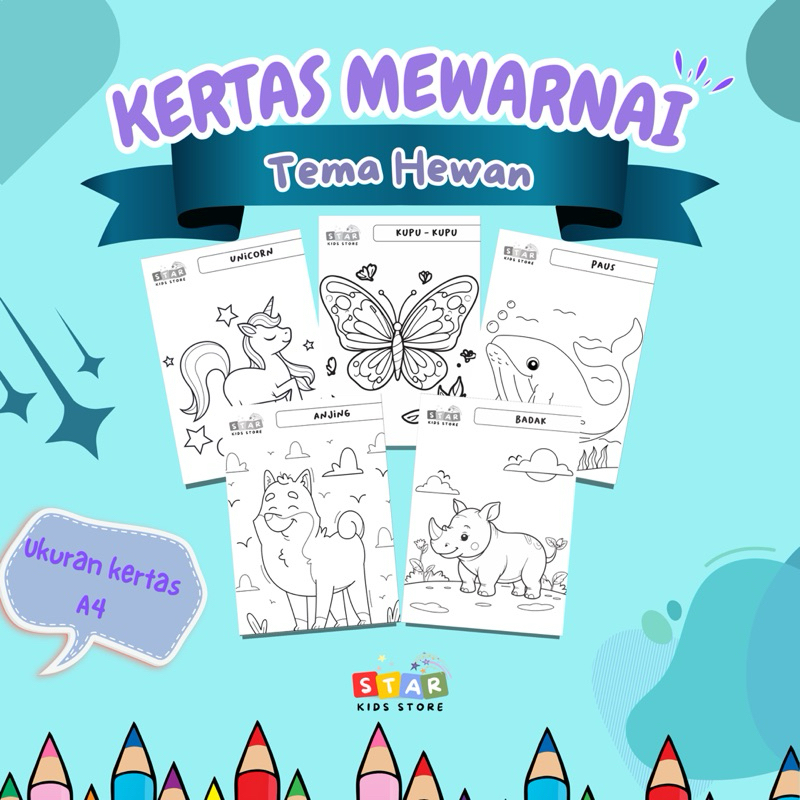

STARKIDS Lembar Mewarnai Anak TK - Kertas Mewarnai Anak Tema Hewan - Coloring Paper Children TK PAUD