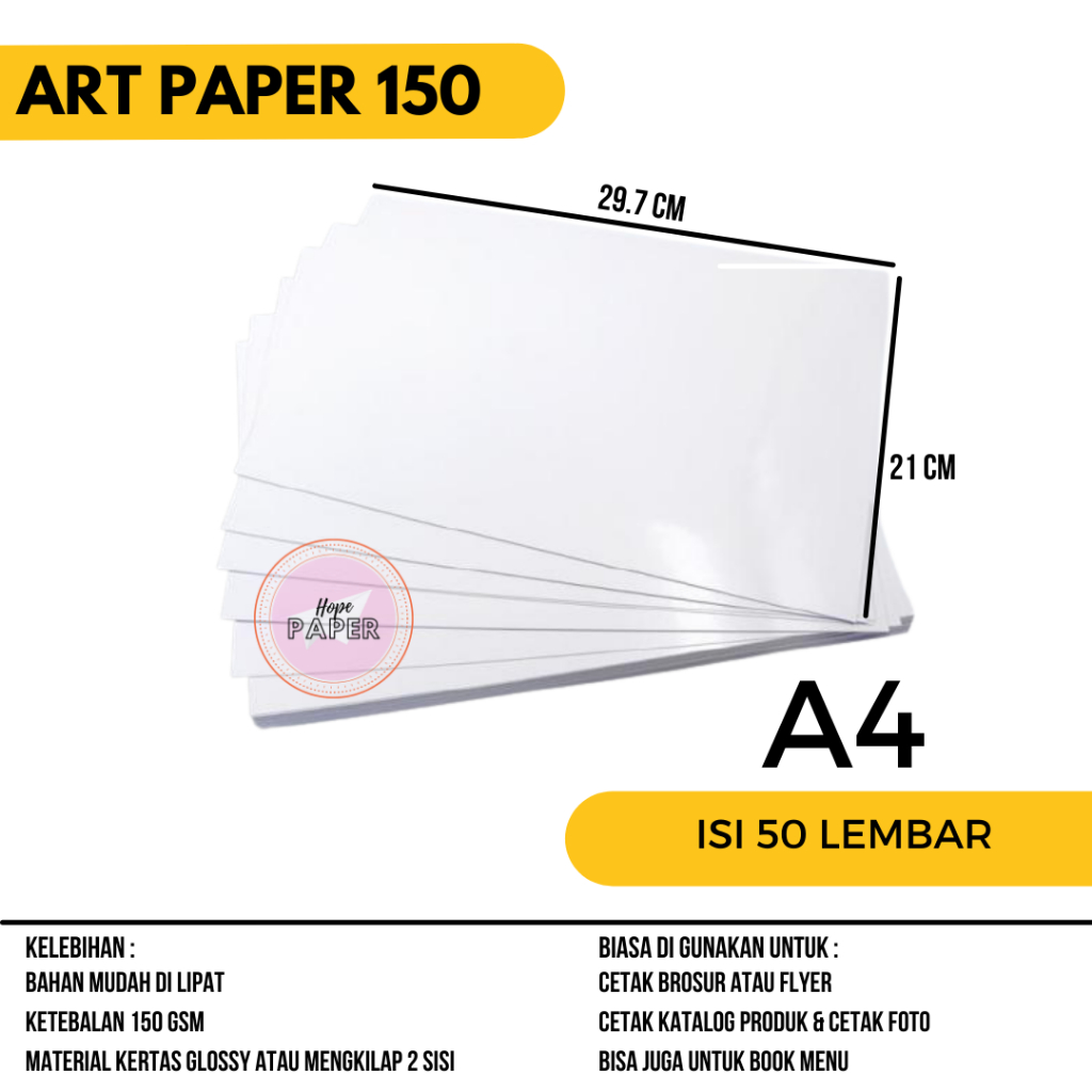 Kertas Art Paper A4 150 gsm isi 50 lembar / Kertas Art Paper 150 gsm A4