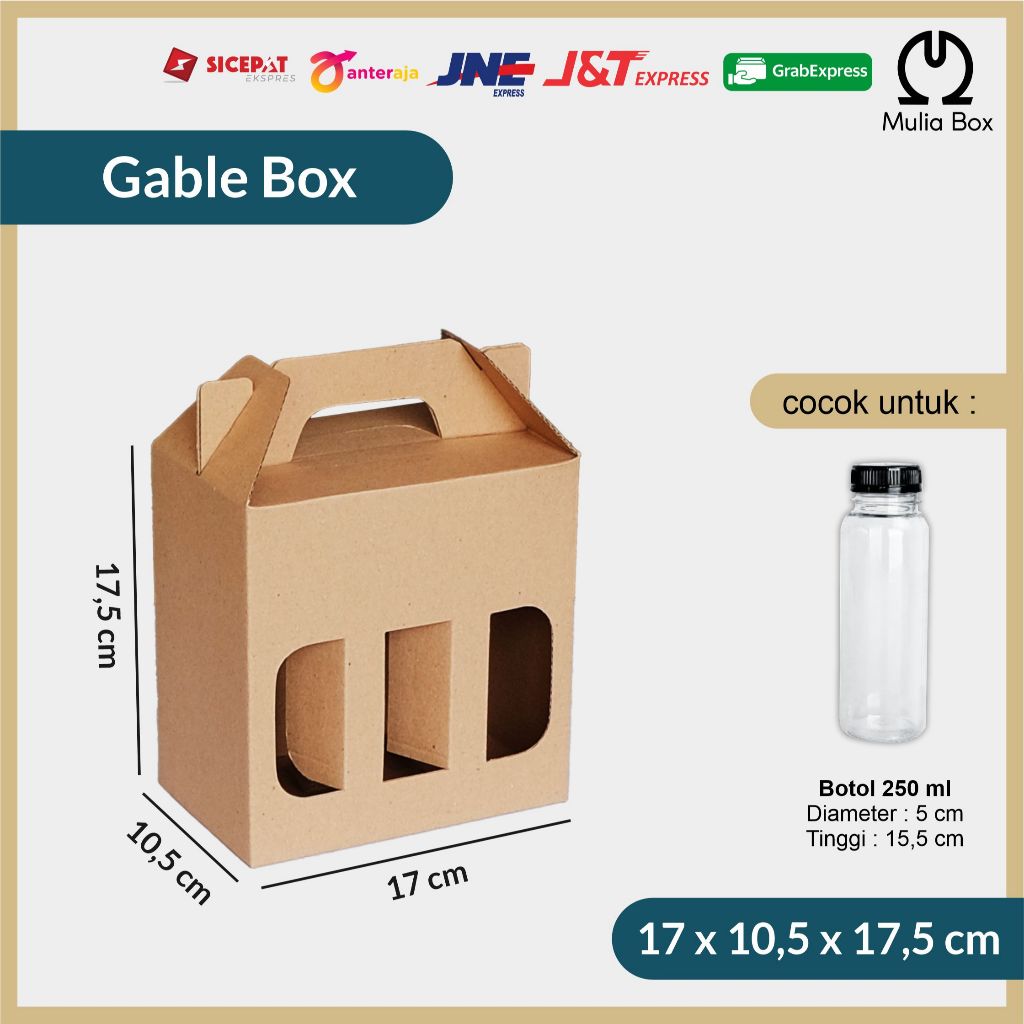 

Kardus Packing Jinjing / Gable Box 17 x 10,5 x 17,5 cm 6 Botol Kale 250ml Minuman Kopi Juice Hampers