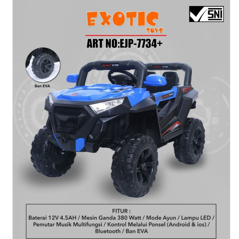 Mobil Aki Anak Exotic EJP7734 & EJP7734+ Remote/ Handphone Control 12V4.5Ah