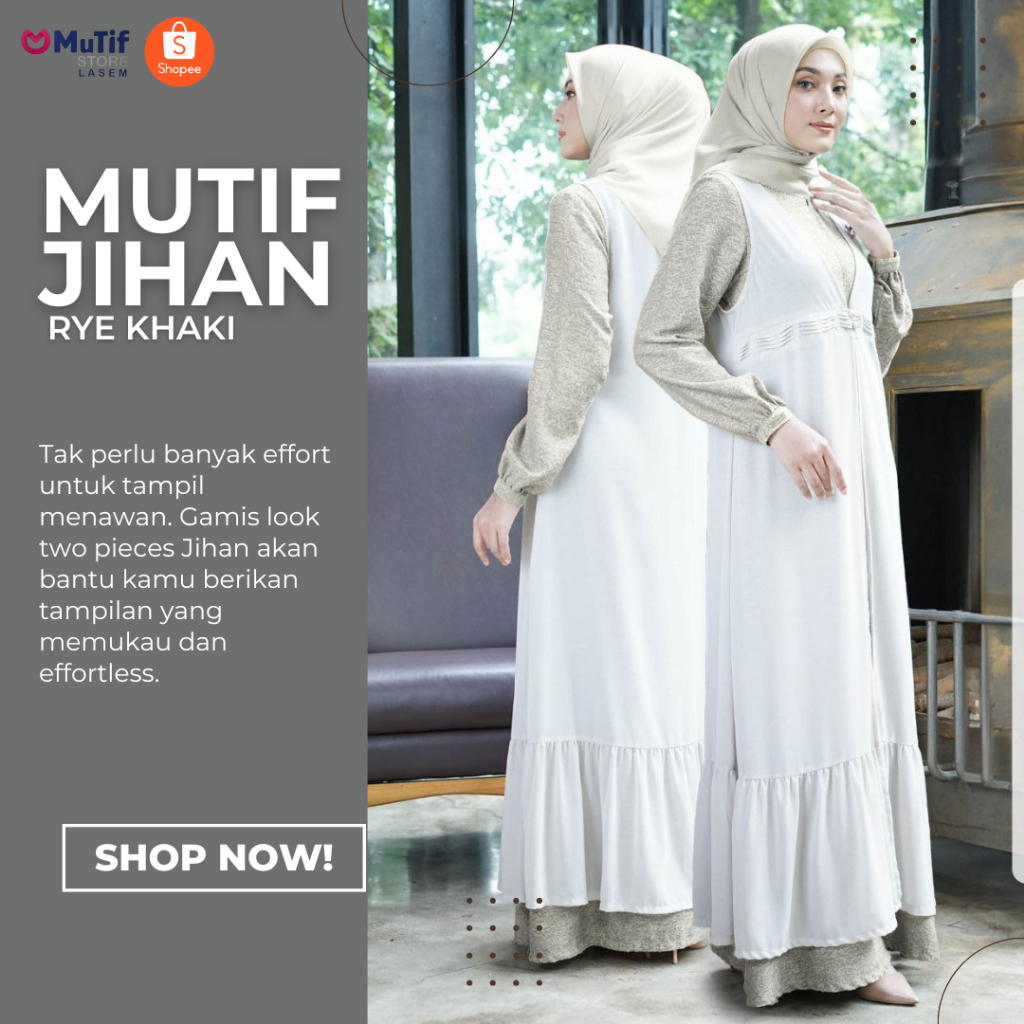 MUTIF JIHAN RYE KHAKI - DRESS BAJU GAMIS MUSLIMAH RESEPSI KONDANGAN CASUAL BY MUTIF 100% ORIGINAL CO