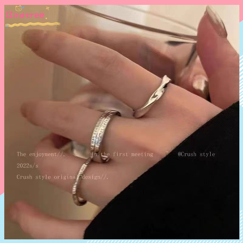 COD 3pcs Set Cincin Perdana Perak Cincin Terbuka Serbaguna Sederhana Wanita Cincin Korea Dapat Dises