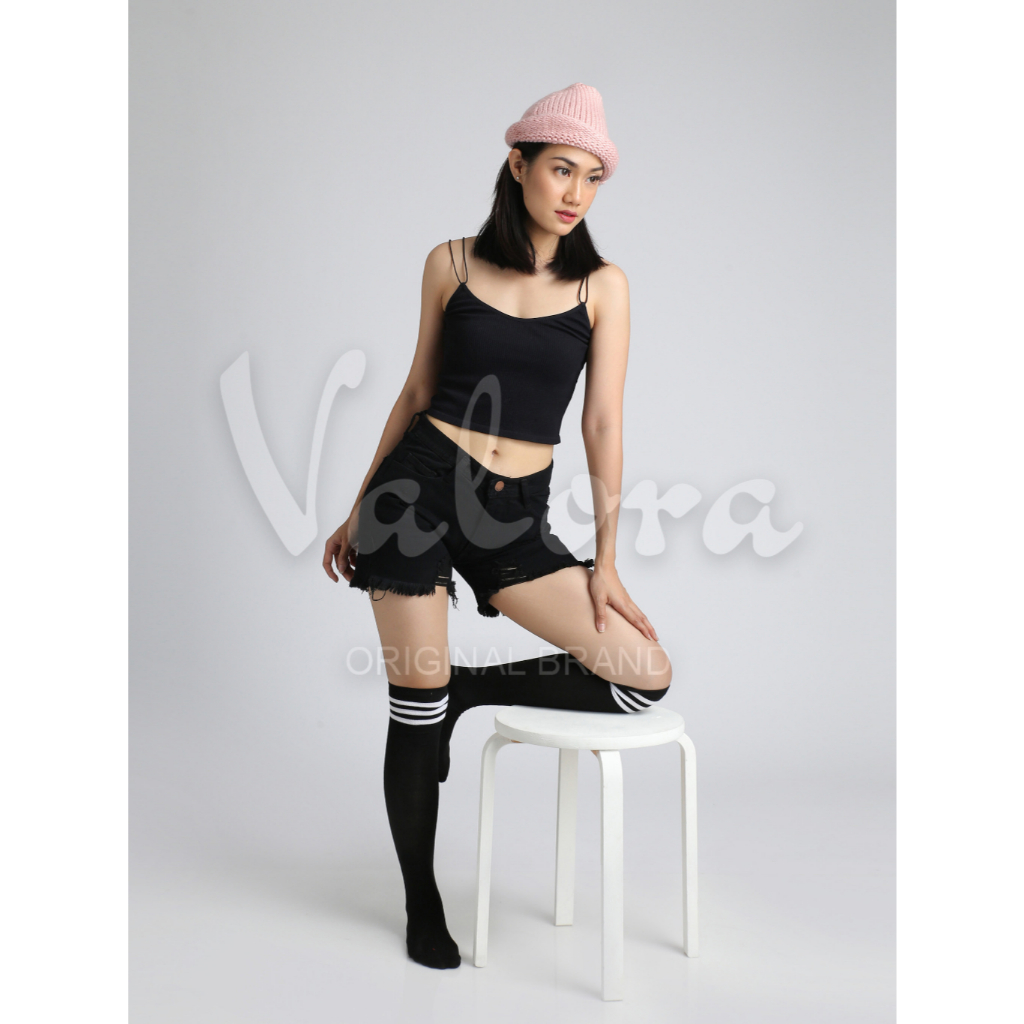 VALORA - Celana Pendek Wanita Hotpants Jeans Ripped Rawis Hot Pants 3058 Black SHORTS