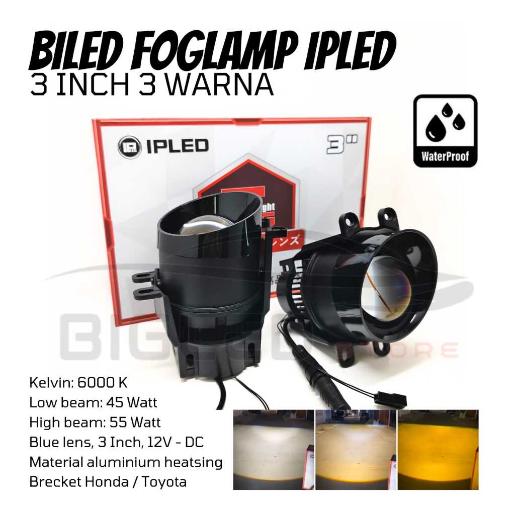 Foglamp Biled IPLED 3 Warna lampu kabut LED Foglamp fog lamp universal IPLED ORIGINAL 3 COLORS FOGLA