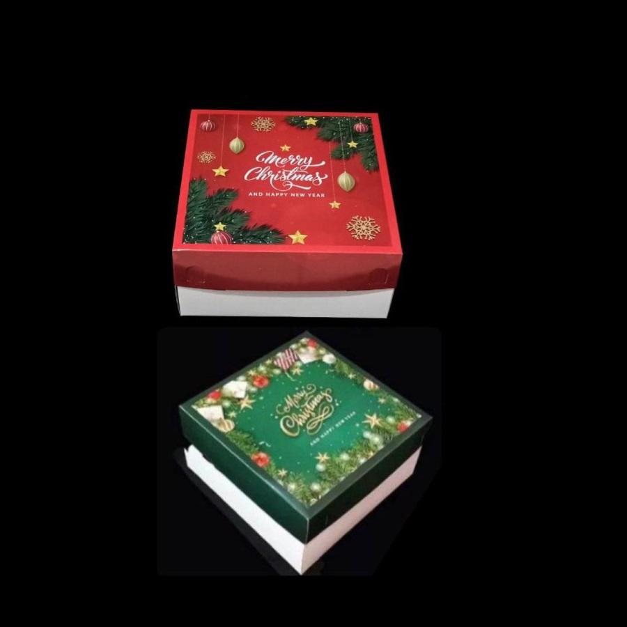 (5 Pcs) Dus Chiffon Cake Natal Kotak Kue Bolu Dus Puding Brownies Merry Christmas 20x20x12 Cm