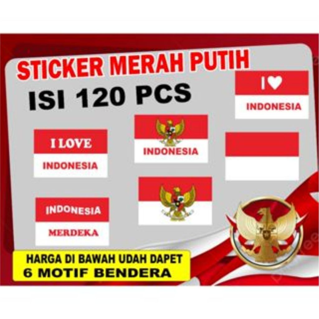 

STICKER BENDERA MERAH PUTIH RI HUT 79.SATU PAKET ISI 120 STICKER 6 MOTIF