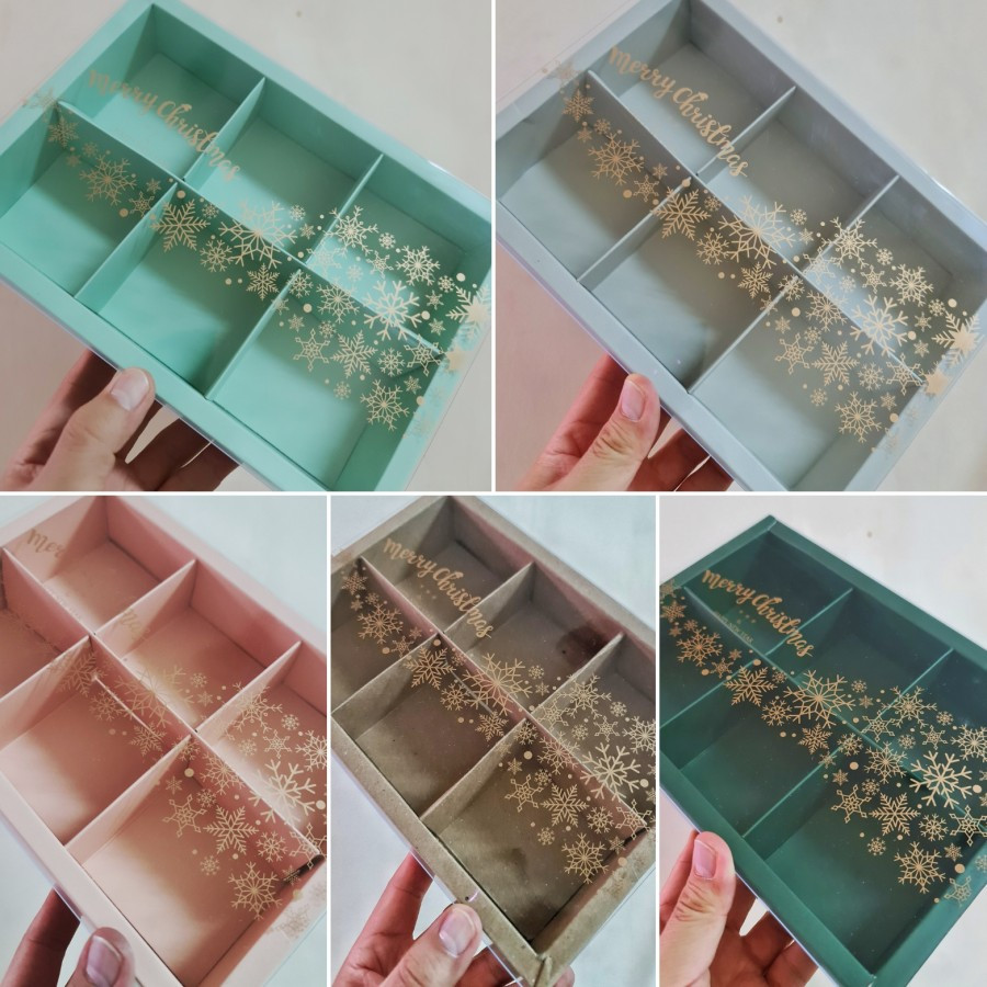 

(5 Pcs) Box Mika Eggtart Natal Kotak Fruitpie Sekat 6 Dus Mini Pao Merry Christmas 24x17x4 Cm