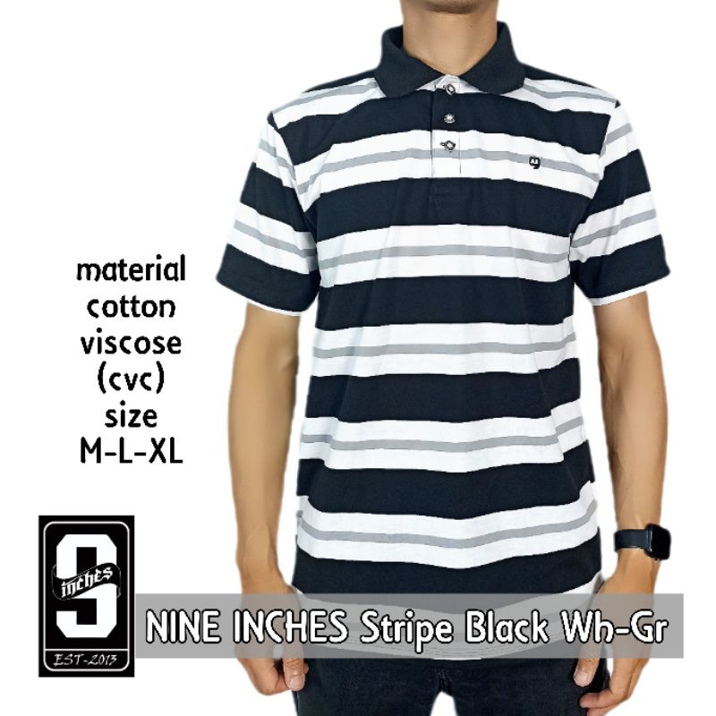 Baju Kaos Kerah POLO SHIRT Salur Premium 9 inches Cotton Wangki Pria Wanita Unisex Katun Garis