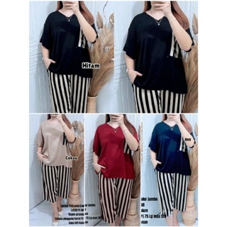 Setelan Andin terbaru plus kantong | setcel Andin | One Set Andin | Setcel Kombinasi Salur Polos Plu