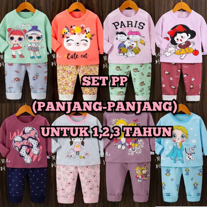 SETELAN BAJU ANAK HARIAN/TIDUR IMPORT ORGANIK PP(PANJANG2) UNTUK 1,2,3 TAHUN CEWEK motif A