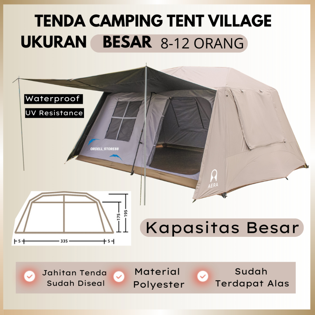 Tenda Camping Premium Tent Village Besar 8-12 Orang Semi Otomatis | Tenda Camping Keluarga | Tenda G
