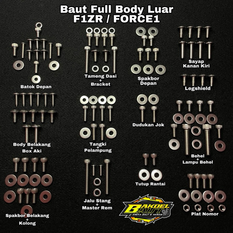 Baut L Stainless FULL BODY YAMAHA FIZR FIZ R F1ZR FORCE1 Asli Stainless THE Anti Karat Original FULL