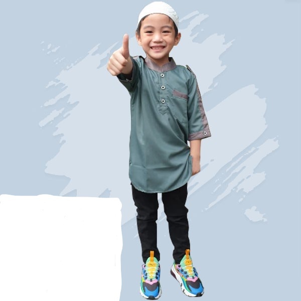 Koko Anak Tk Sd Laki Pendek 3/4 Kurta Keren Hijau Telur Asin Polos Remaja Umur 4 5 6 7 8 9 10 11 thn